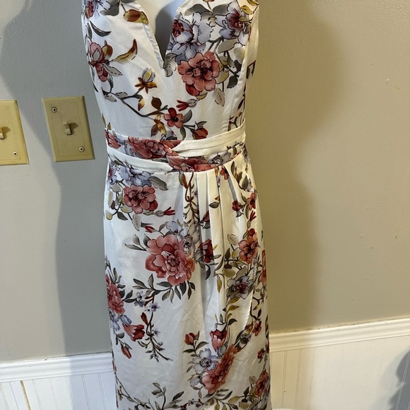 Lulu's Cream Floral Midi Dress with Pink & Purple Blooms - Picture 4 of 7